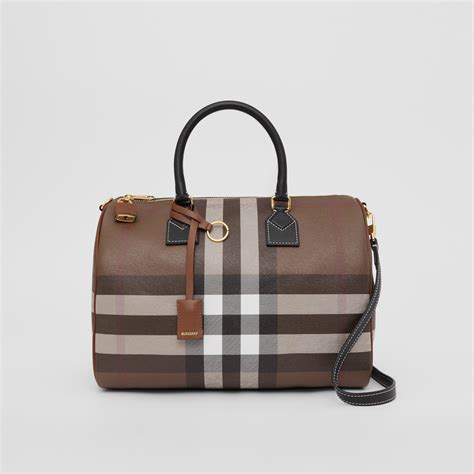 burberry sprayed bridle leather bowling ball|Medium Check Bowling Bag in Dark birch brown.